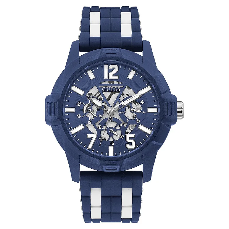 Women's Pilot Watches with Thin Case Profile-Guess Striker Blue Dial Men 48mm