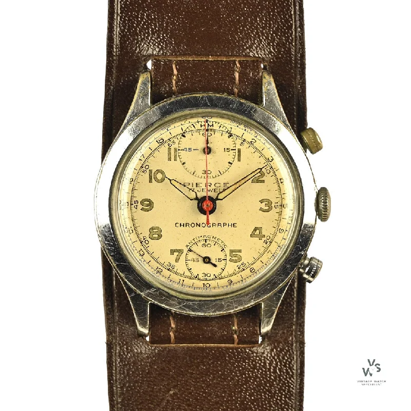 Men's Military Watches for Social Impact-Pierce Two Register Chronographe - Possible Hungarian Military Connections - Calibre 134 - c.1940s