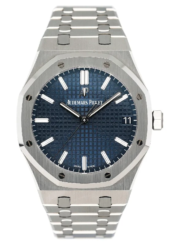 Men's Audemars Piguet Party Wear Style Watches-Audemars Piguet Royal Oak 15500ST Blue Dial Mens Watch Box Papers