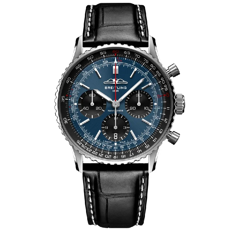 Women's Chronograph Watches with Heart Rate Monitoring-Breitling Navitimer B01 Chronograph 41mm Blue Dial Automatic Gents Watch AB0139241C1P1