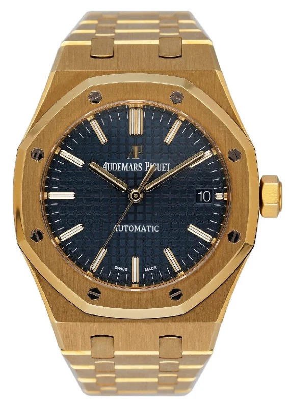 Men's Audemars Piguet Solar Powered Style Watches-Audemars Piguet Royal Oak 15450BA Blue Dial 18K Yellow Gold Papers