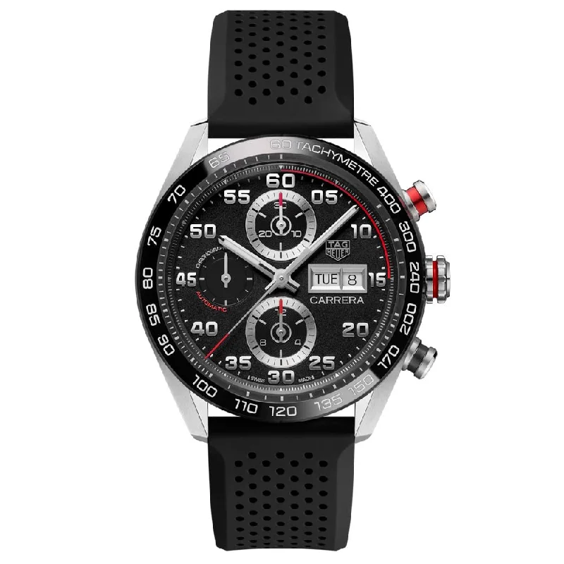 Women's Chronograph Watches with Smart Features-TAG Heuer Carrera 44mm Black Dial Automatic Chronograph Gents Watch CBN2A1AA.FT6228