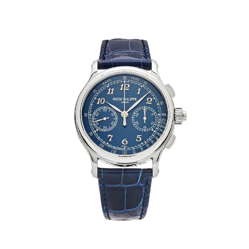 Men's Patek Philippe Watches with White Gold Cases-Patek Philippe Grand Complications 5370P-011 Split-Seconds Chronograph Platinum Blue Dial