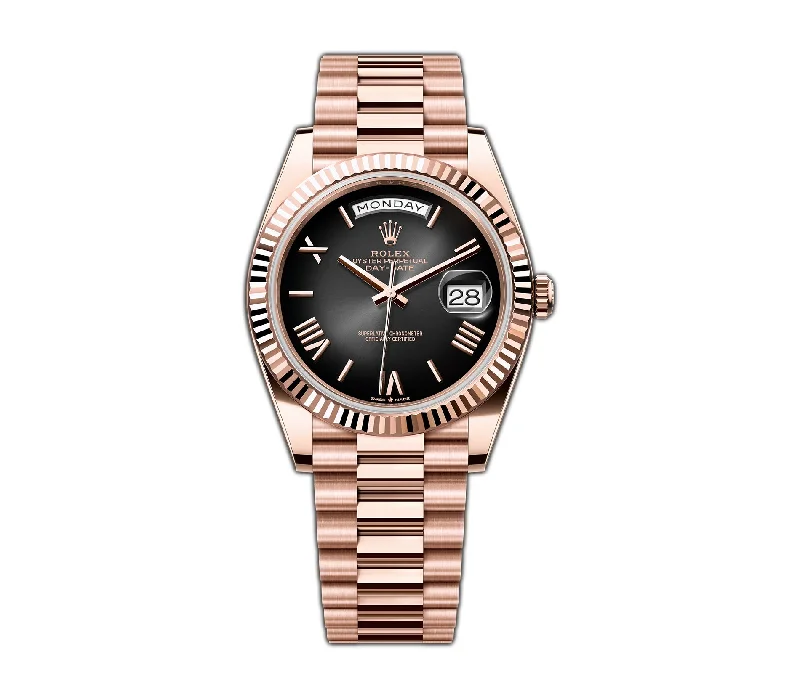 top-rated men's Rolex sports watches -​40mm Slate Ombre Roman Dial 18k Rose Gold Presidential Bracelet