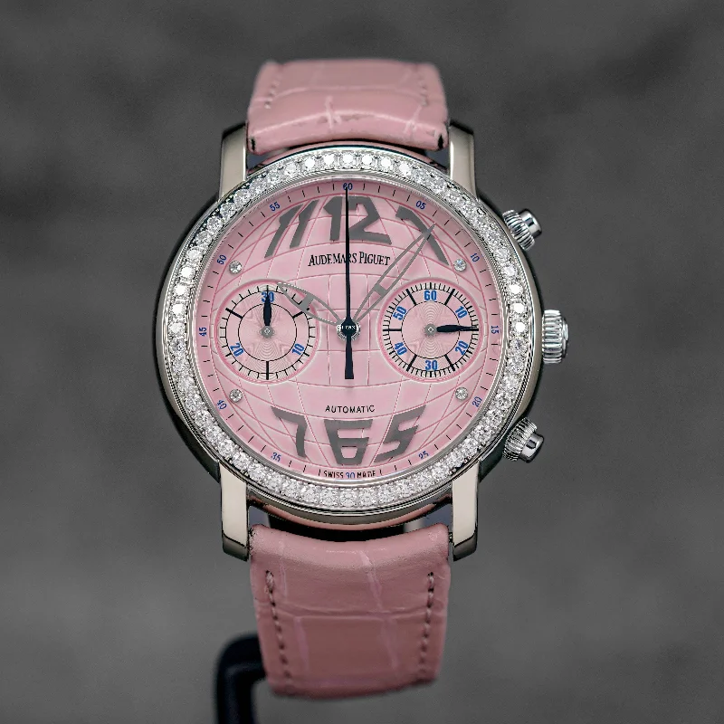Men's Audemars Piguet Asian Made Watches-JULES AUDEMARS LADIES CHRONOGRAPH WHITEGOLD PINK DIAMOND BEZEL (WATCH ONLY)