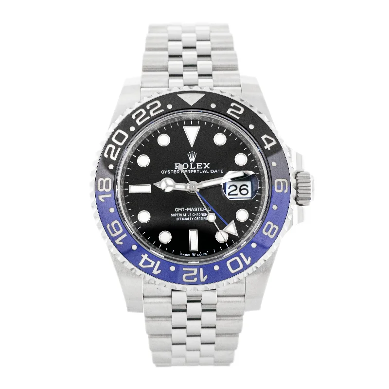 men's Rolex watches with mother-of-pearl dial -​Rolex GMT-Master II Batgirl Stainless Steel Black Dial 40mm 126710BLNR Full Set