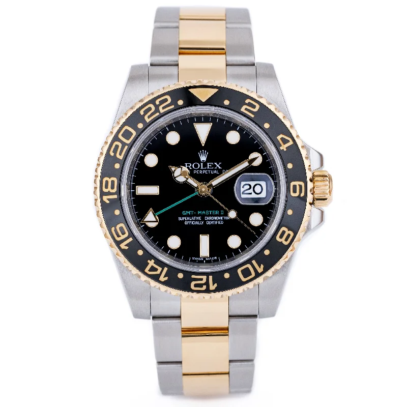 How to authenticate a pre-owned Rolex Submariner men's watch -Rolex GMT-Master II | REF. 116713LN | Stainless Steel & 18k Yellow Gold | Black Dial | Box & Papers | 2009