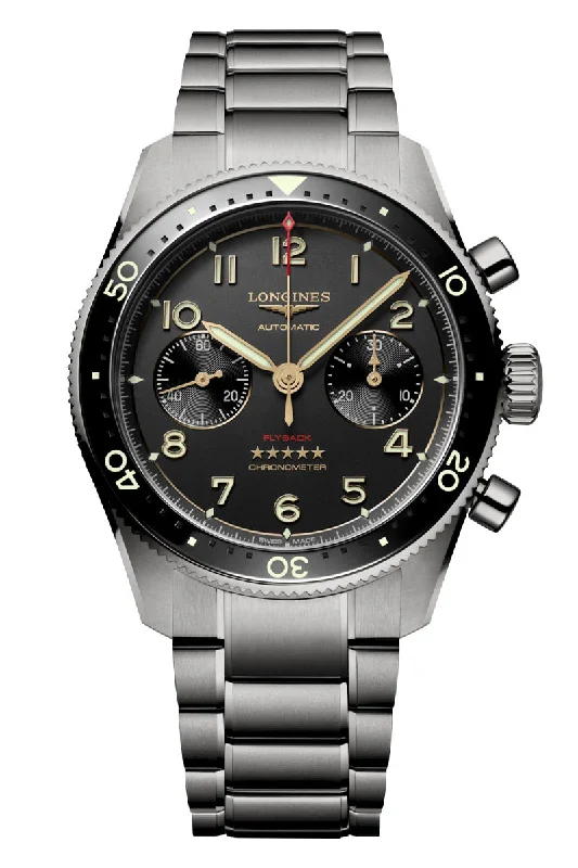Men's Engraved Design Dress Watches for Special Occasions-Longines Spirit Flyback Chronograph Titanium L3.821.1.53.6