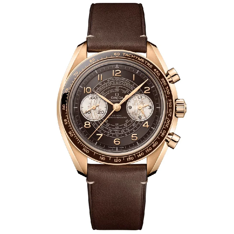 Women's Chronograph Watches with Pilot's Watch Design-OMEGA Speedmaster Chronoscope Chronograph 43mm Brown Dial 9ct Bronze Gold Manual Wound Gents Watch 32992435110001
