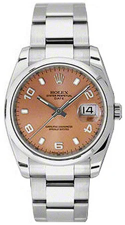 Pink dial Arabic numerals and index hour markers