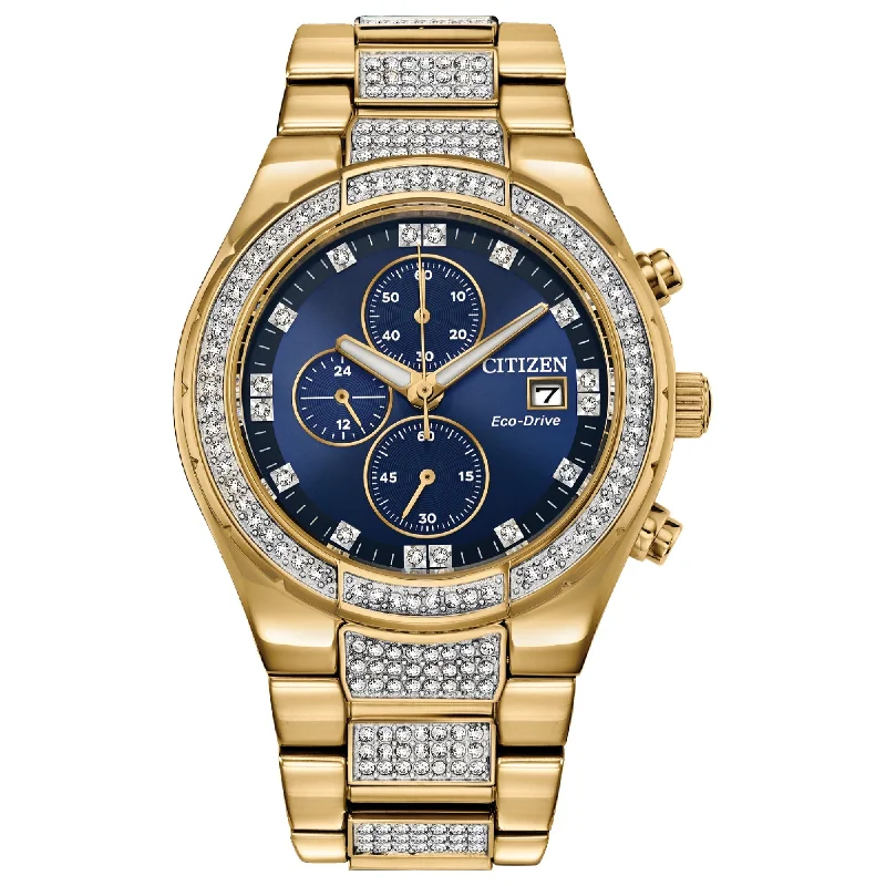 Men's Chronograph Watches with Countdown Timer-Citizen Men's CA0752-58L Crystal/Chronograph Gold-Tone Stainless Steel  Watch