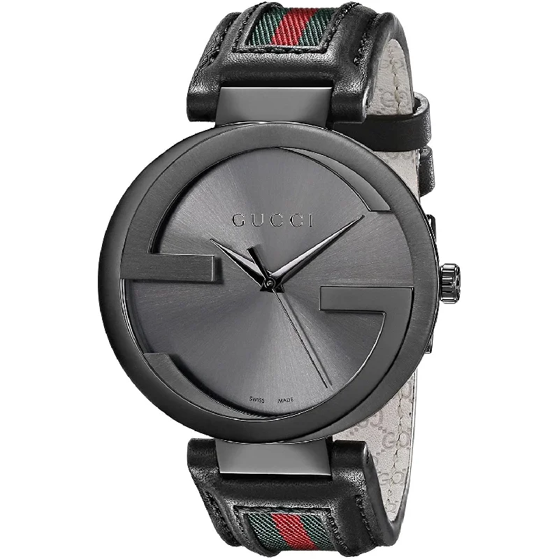 Men's Chronograph Watches for Special Occasions-Gucci Men's YA133206 Interlocking-G Black, Green and Red Canvas Watch