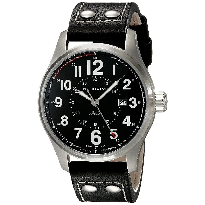 Men's Chronograph Watches for Outdoor Activities-Hamilton Men's H70615733 Khaki Officer Automatic Black Leather Watch