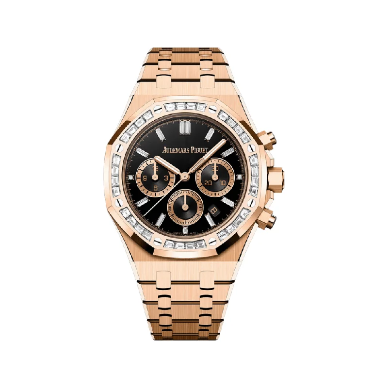 Men's Audemars Piguet Formal Event Style Watches-Audemars Piguet Royal Oak Chronograph 26715OR.ZZ.1356OR.02 Rose Gold Diamond Bezel Black Onyx Dial