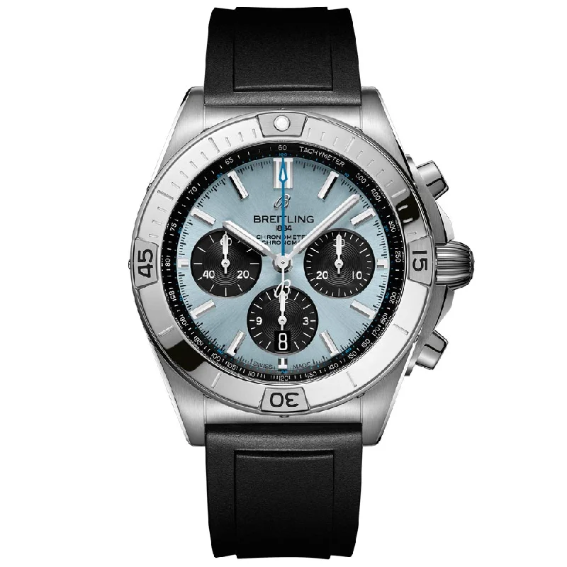 Women's Chronograph Watches with Thermometer Function-Breitling Chronomat B01 42mm Ice Blue Dial Steel & Platinum Automatic Chronograph Gents Watch PB0134101C1S1