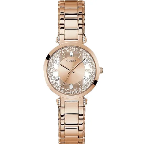 Women's Pilot Watches with Compass Calibration-Guess Crystal Clear Rose Gold Dial Women 32mm GW0470L3