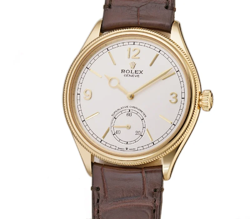 best men's Rolex watches for collectors -​39mm 18k Yellow Gold White Dial Open Case Back Caliber 7140