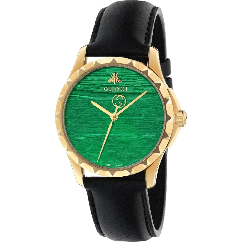 Men's Chronograph Watches for Mountain Climbing-Gucci Men's YA126463 G-Timeless Black Leather Watch