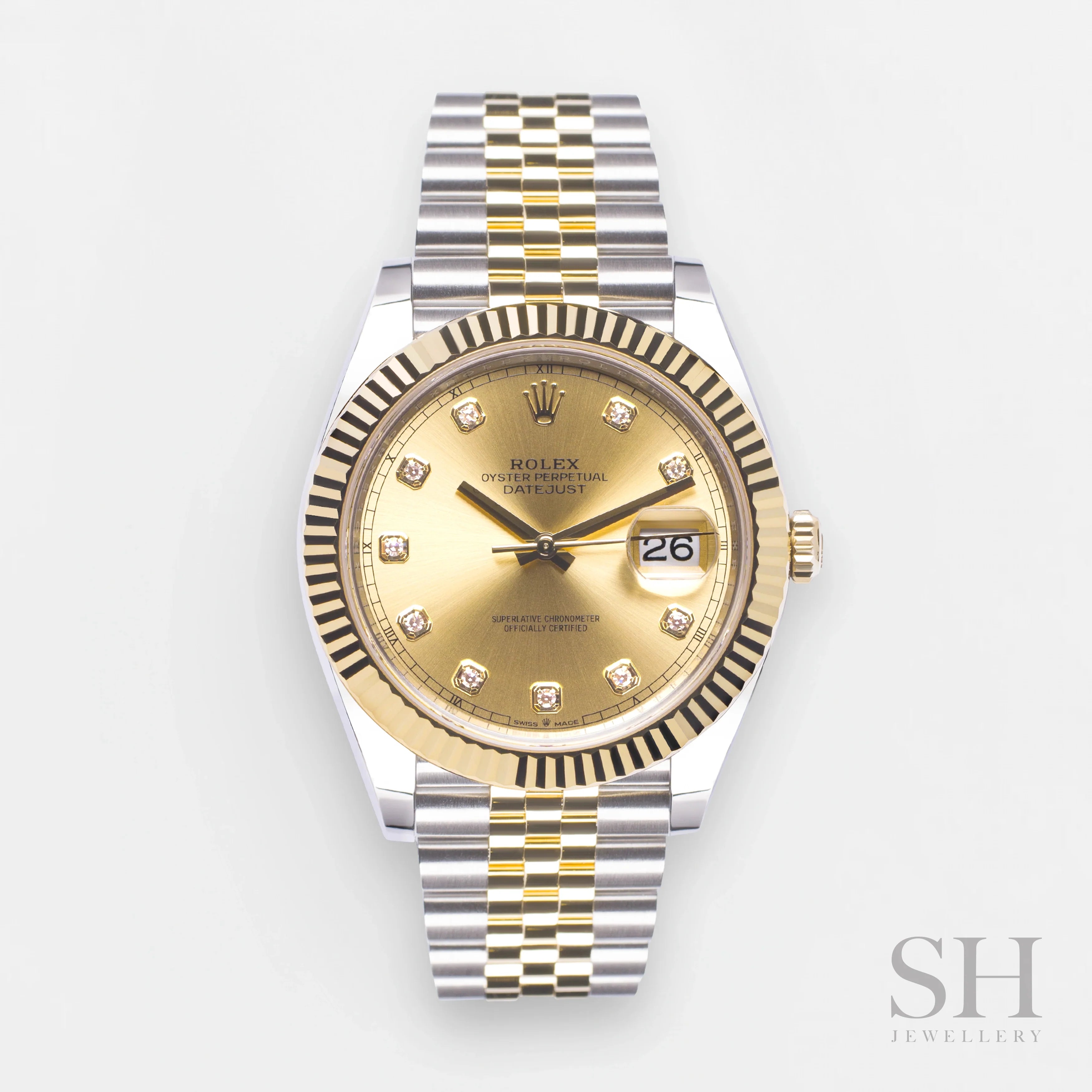 men's Rolex watches with sector dial -​Rolex Datejust41 41mm Steel/YG Champagne Dial Diamond Markers 2025 Ref m126333-0012 (#874)