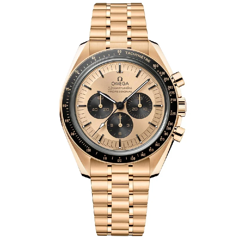 Women's Chronograph Watches with Pilot's Watch Design-OMEGA Speedmaster Moonwatch Professional Chronograph 42mm Yellow Dial 18ct Yellow Gold Manual Wound Gents Watch 31060425099002