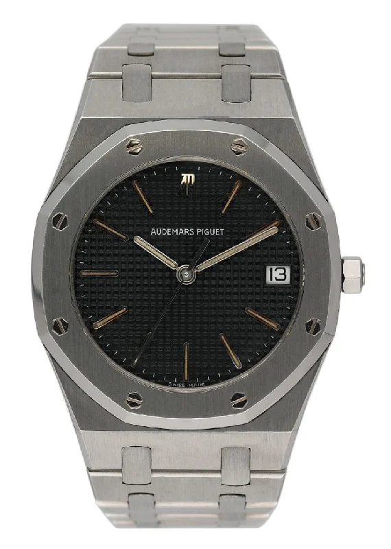Men's Audemars Piguet Thin Case Style Watches-Audemars Piguet Royal Oak Black Dial Stainless Steel Mens Watch