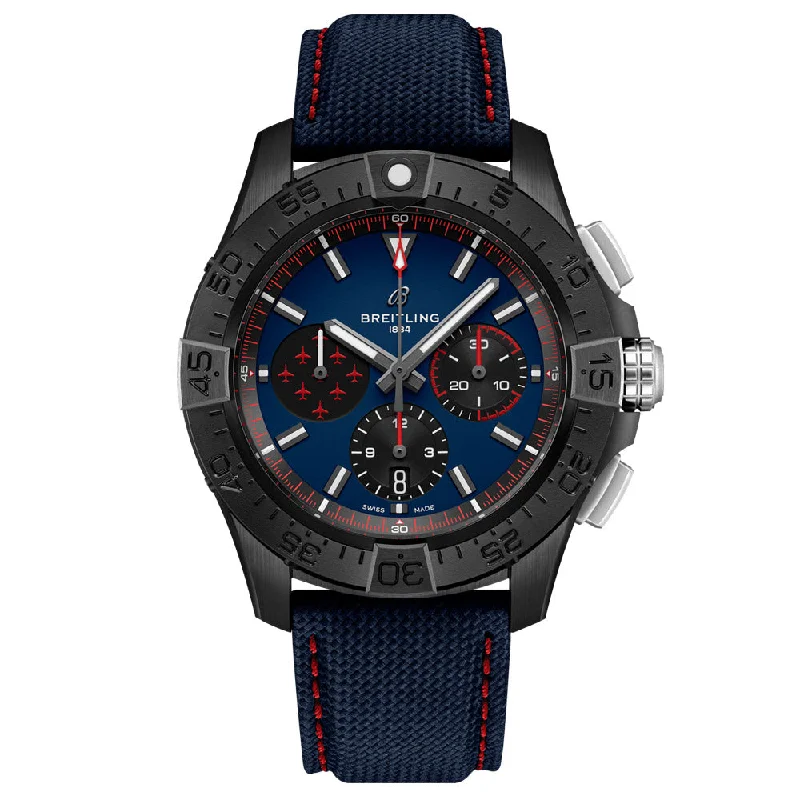 Women's Chronograph Watches for Fitness Tracking-Breitling Avenger B01 Chronograph 44mm Night Mission Red Arrows Blue Dial Ceramic Automatic Gents Watch SB01475A1C1X1