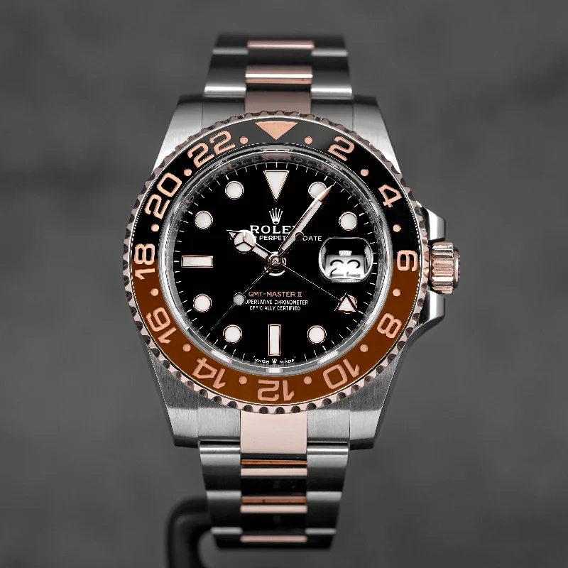 men's Rolex watches with baton markers -​GMT MASTER-II ROOTBEER TWOTONE ROSEGOLD (2019)