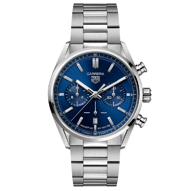 Women's Chronograph Watches with Vintage Inspiration-TAG Heuer Carrera 42mm Blue Dial Automatic Chronograph Gents Watch CBN2011.BA0642
