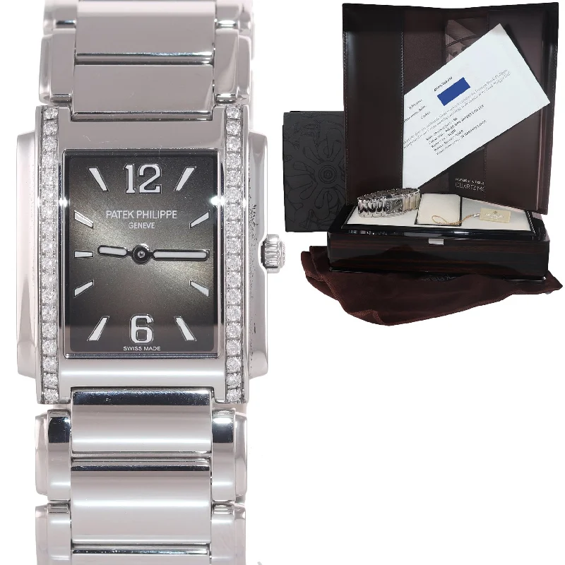 Women's Patek Philippe Gift Watches-2021 PAPERS Ladies Patek Philippe 24 Steel Gray Diamond 4910/10A-010 Watch