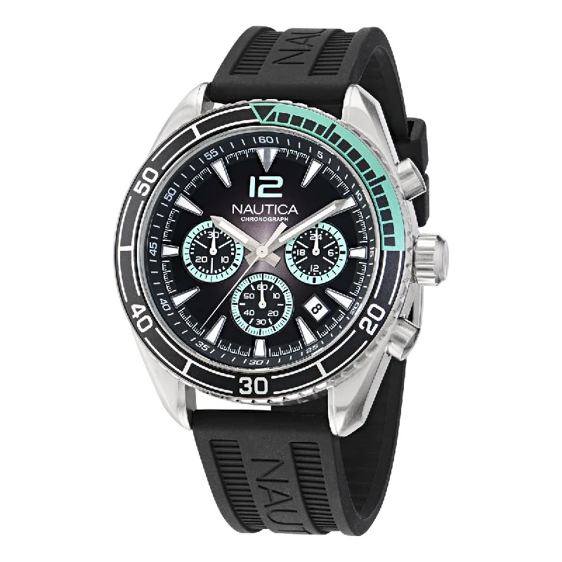 Women's Chronograph Watches with Advanced Materials-Nautica Key Biscane Black Dial Round Case Quartz Analog Men Watch