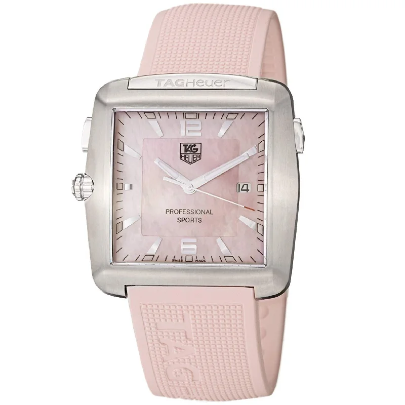 Men's Chronograph Watches for Radio Communication-Tag Heuer Men's WAE1114.FT6011 Pro Golf Pink Rubber Watch