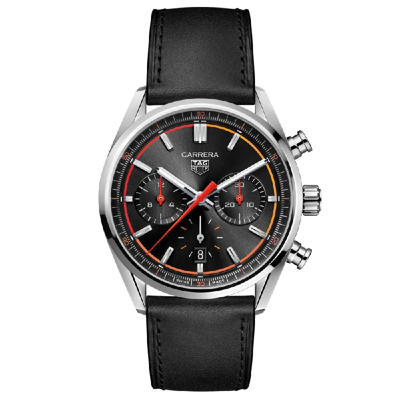 Women's Chronograph Watches with Smart Features-TAG Heuer Carrera 42mm Black Dial Automatic Chronograph Gents Watch CBN201C.FC6542