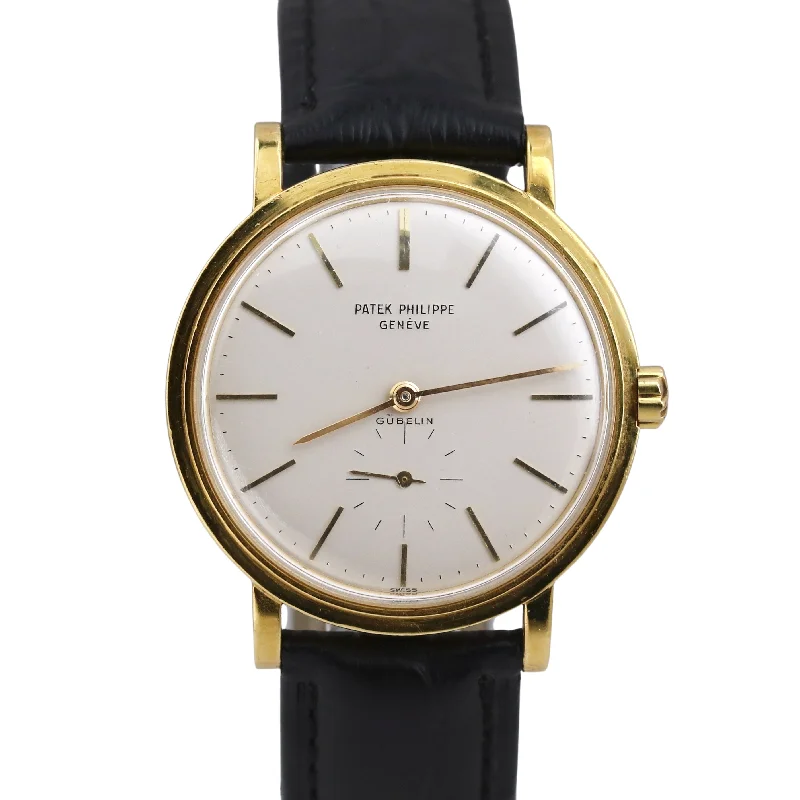 Women's Patek Philippe Gift Design Watches-VINTAGE Patek Philippe Calatrava Gubelin 35mm 18K Yellow Gold Ivory Leather 3429