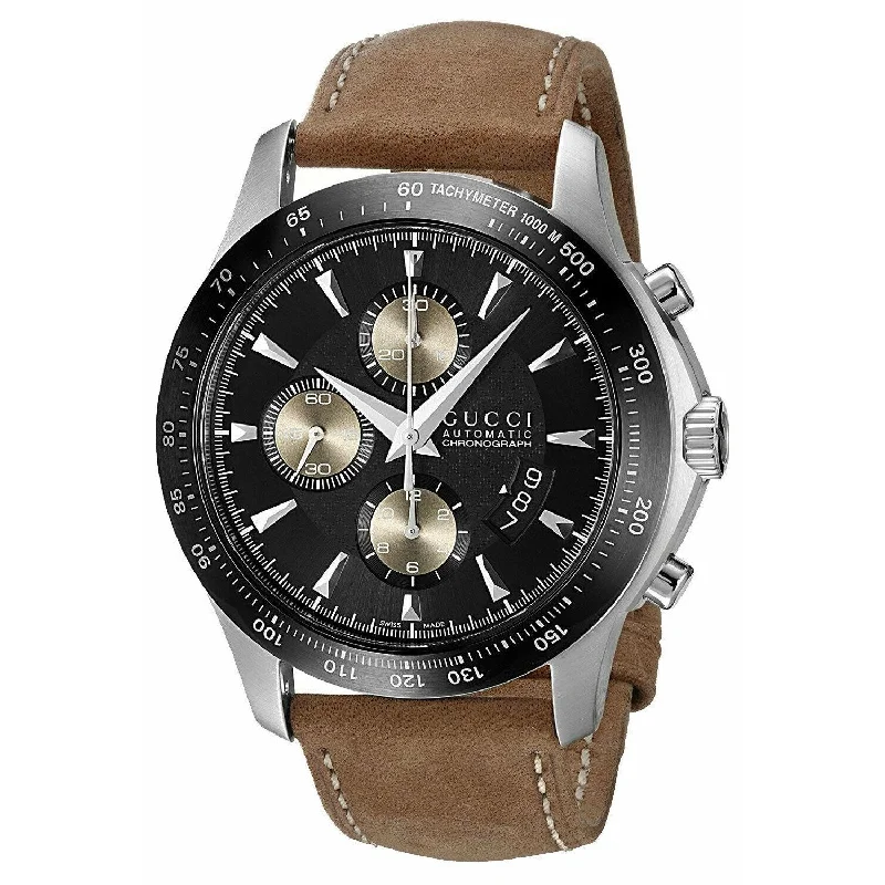 Men's Chronograph Watches for Sale-Gucci Men's YA126240 G-Timeless Chronograph Brown Leather Watch