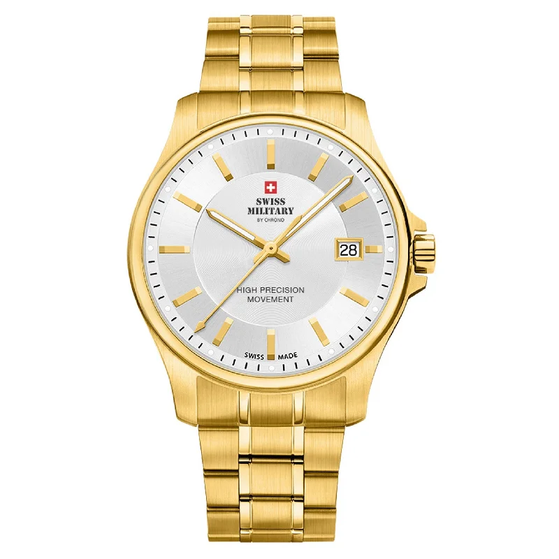 Men's Military Watches for Hostage Rescue Teams-Swiss Military Gold Stainless Steel White Dial Men's Watch  - SM30200.09