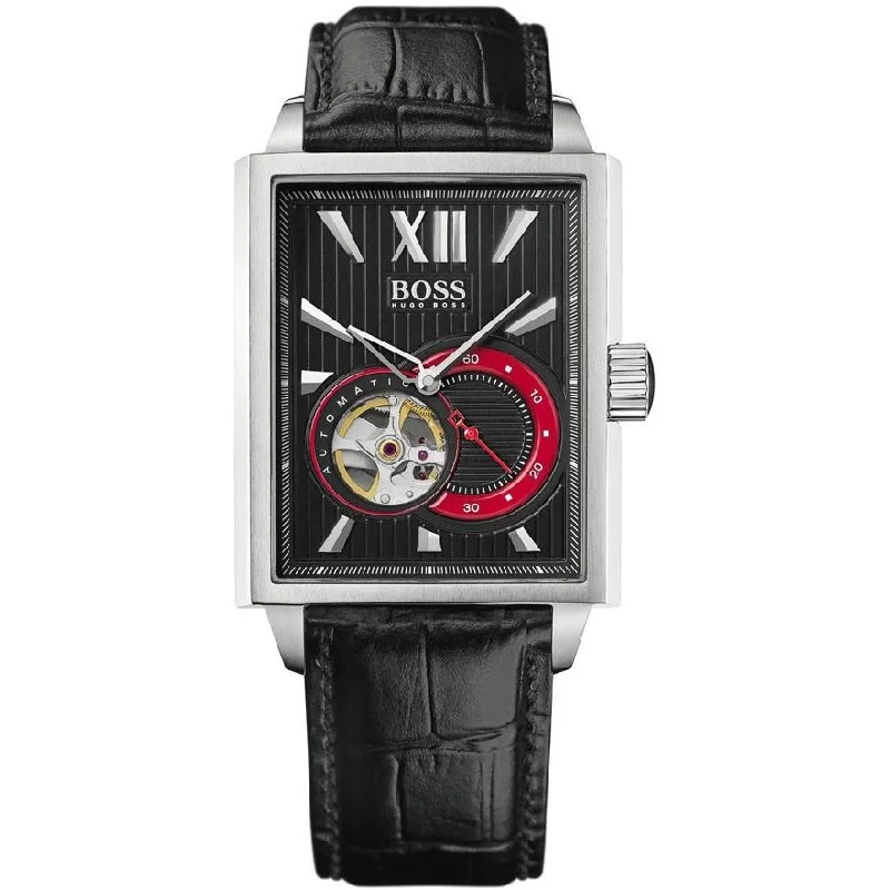 Men's Chronograph Watches with GPS Navigation-Hugo Boss Men's 1512505 Black Automatic Black Leather Watch