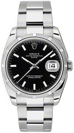 men's Rolex watches with alarm function -​Rolex - Date 34mm Engine Turned Bezel - Oyster Bracelet