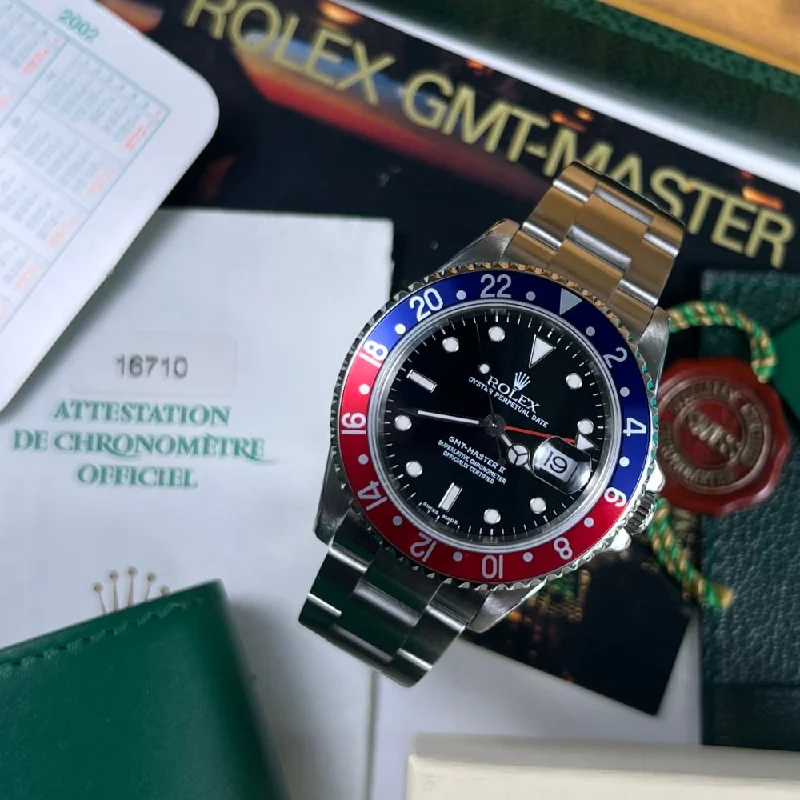 Women's Rolex Analog Design Watches-Rolex GMT Master II 16710 Pepsi (Serviced)