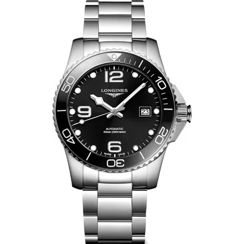 Women's Pilot Watches for Workouts-Longines Hydroconquest Sunray Black Dial Men 41mm