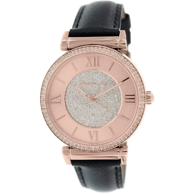 Women's Chronograph Watches with Vintage Inspiration-Michael Kors Women's MK2376 Catlin Black Leather Watch