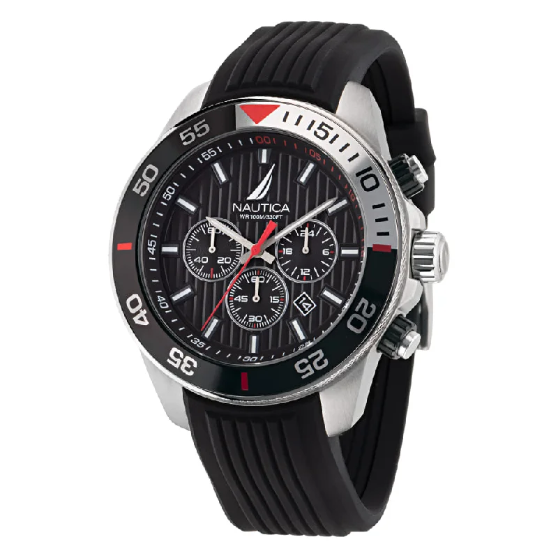 Women's Chronograph Watches for Orienteering-Nautica One Black Dial Round Case Quartz Chronograph Analog Men Watch