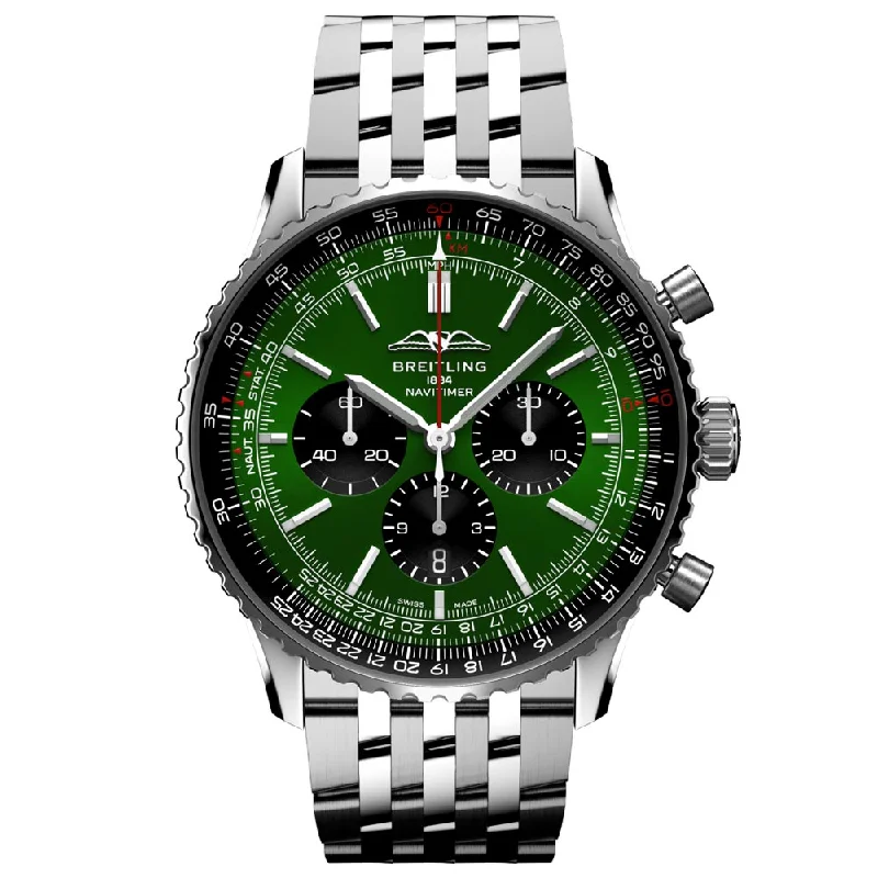 Women's Chronograph Watches for Travelers-Breitling Navitimer B01 Chronograph 46mm Green Dial Automatic Gents Watch AB0137241L1A1