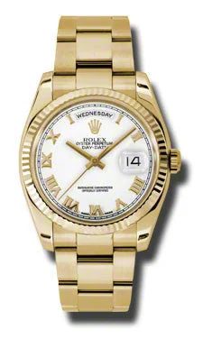 men's Rolex watches with engine-turned bezel -​Rolex - Day-Date President Yellow Gold - Fluted Bezel