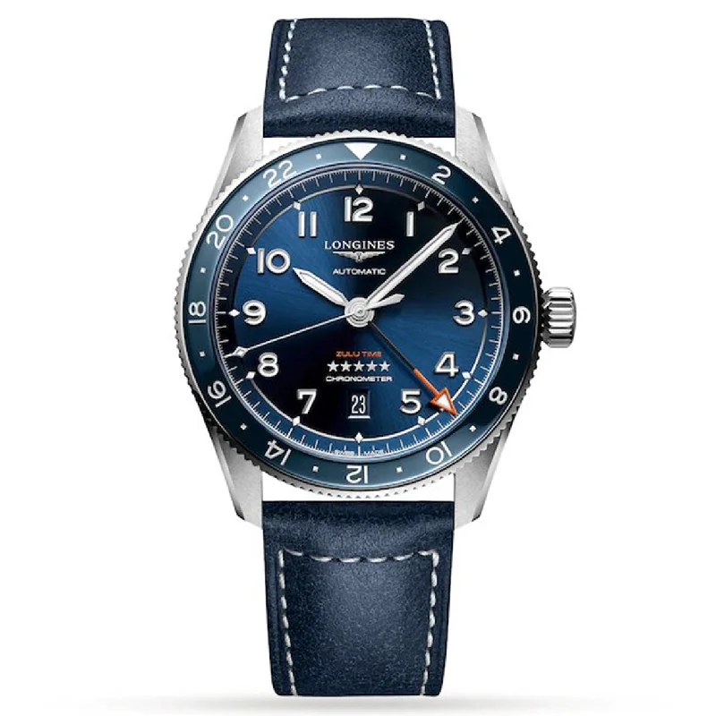 Women's Pilot Watches with Aviation Theme-Longines Spirit Zulu Time Sunray Blue Dial Men 42mm