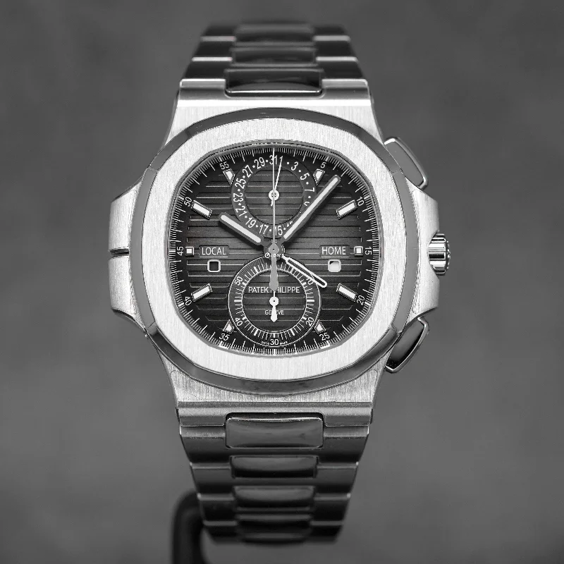 Men's Patek Philippe Watches with Limited Editions-NAUTILUS 5990/1A TRAVEL TIME STEEL BLACK DIAL (2019)