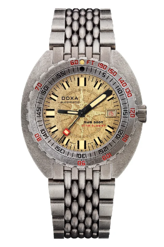 Men's Tonneau Case Design Dress Watches for Art Deco Style-Doxa Sub 300T Clive Cussler 840.80.031.15