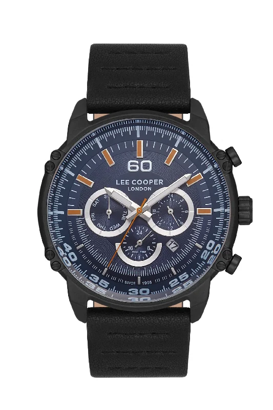 Men's Chronograph Watches for Mountain Climbing-Lee Cooper Men's Black Analog Silicone Blue Dial Watch – LC06506.692-NL