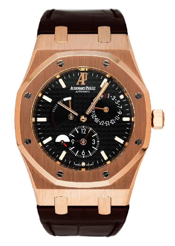 Men's Audemars Piguet Round Case Style Watches-Audemars Piguet Royal Oak 26120OR Dual Time Black Dial Mens Watch Papers