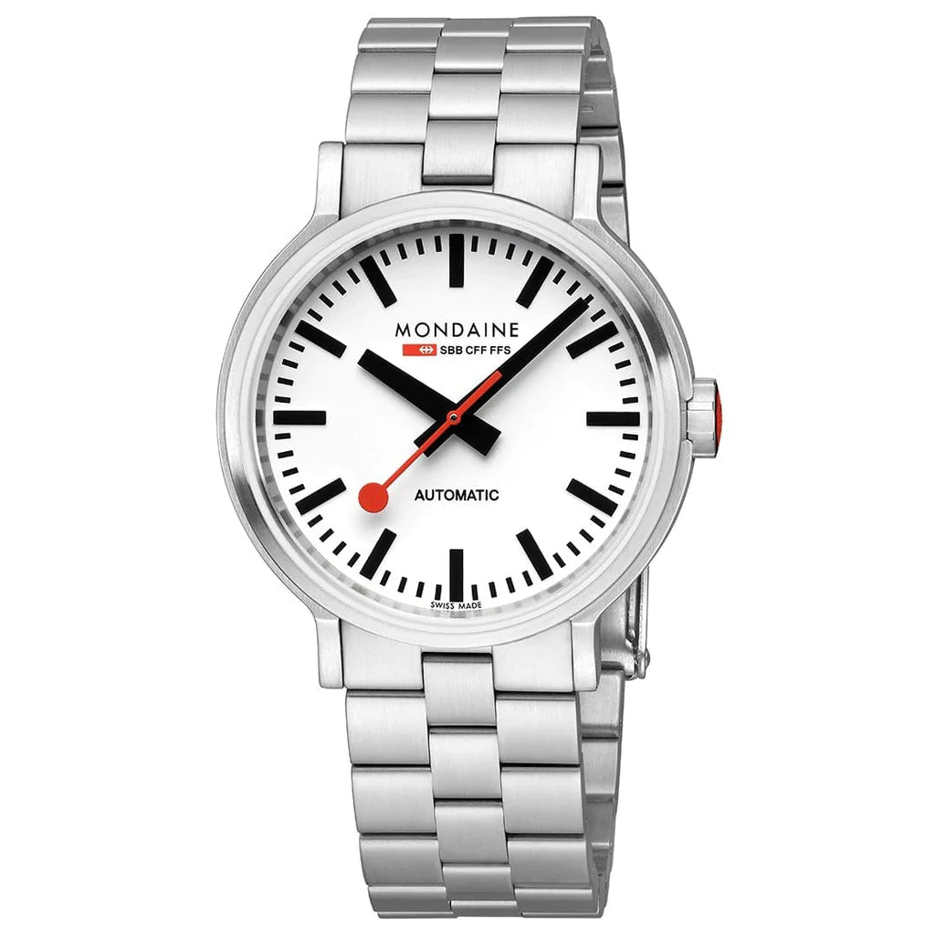 Men's Japanese Made Design Dress Watches for Reliability-Mondaine Original Automatic Men's White Watch MST.4161B.SJ