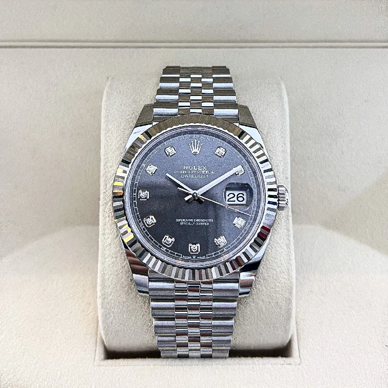men's Rolex watches with chronograph functions -​Rolex Datejust41 41mm Steel/WG Slate Dial Diamond Markers 2024 Ref m126334-0006 (#828)